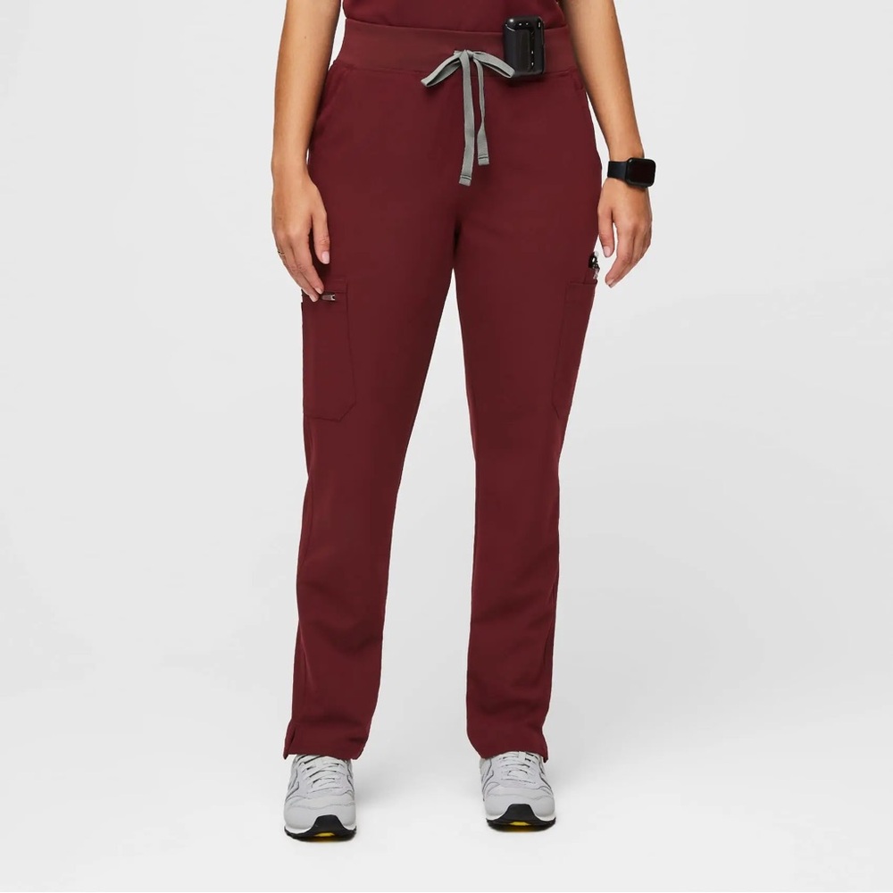 Figs Burgundy High Waisted Yola Skinny Scrub Pants XS